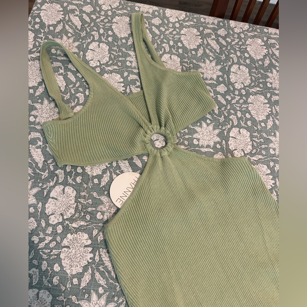 NWT Beginning boutique green ribbed sexy cutout dress